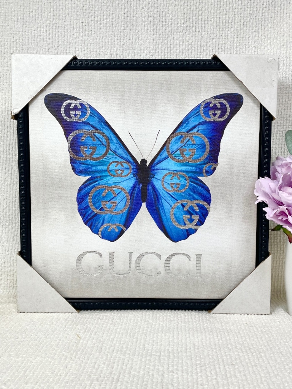 Gucci Blue Butterfly Canvas Wall Art 12” Square, New
